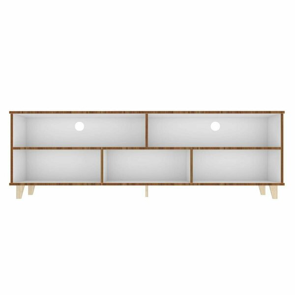 Designed To Furnish Warren TV Stand with 5 Shelves in White & Oak 22.63 x 70.76 x 14.96 in. DE3064615